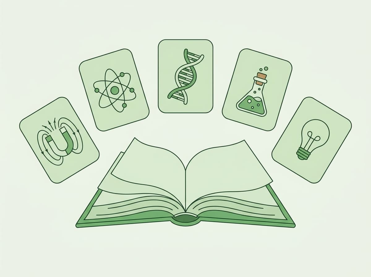 NCERT Book and Floating Science Icons Illustration